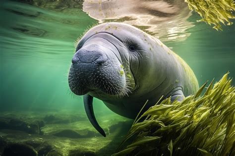 Premium AI Image | Graceful Manatee Feeding on Seagrass