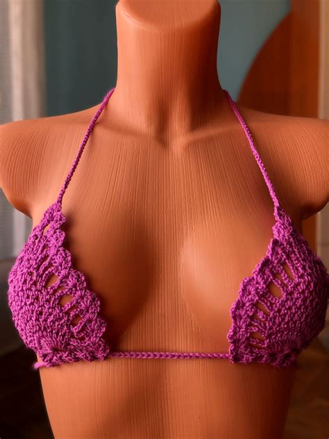 Sexy Crochet Bikini Set Pieces Knitted Swimsuit With Thong Bottoms Etsy