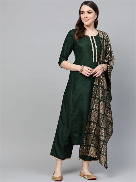 Buy Libas Hunter Green Gotta Chanderi Kurta Set With Festive