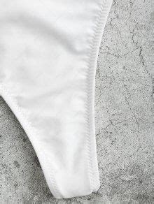 Zaful Textured Solid Bikini Thong Bottom In White Zaful