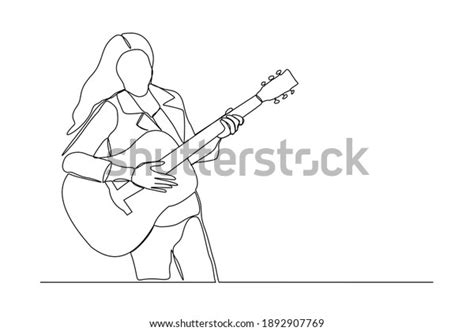 Continuous Line Drawing Woman Playing Guitar Stock Vector Royalty Free 1892907769 Shutterstock