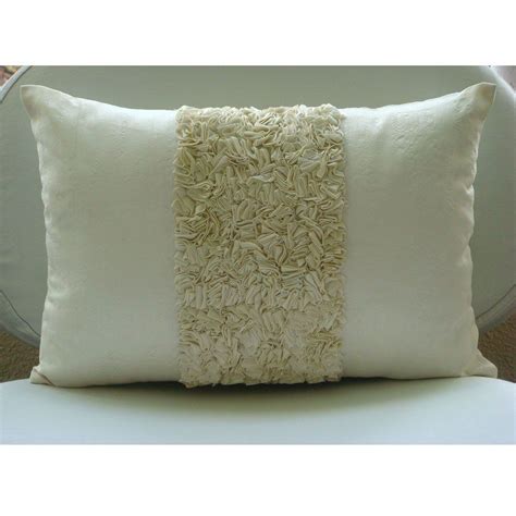 Handmade Ivory Lumbar Cushion Cover Textured Ribbon Ribbon Cushions