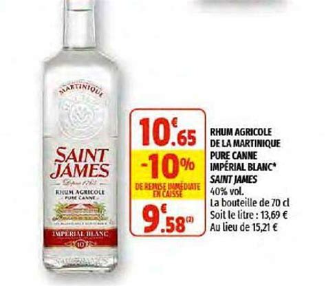 Promo Rhum Agricole De La Martinique Pure Canne Impérial Blanc Saint