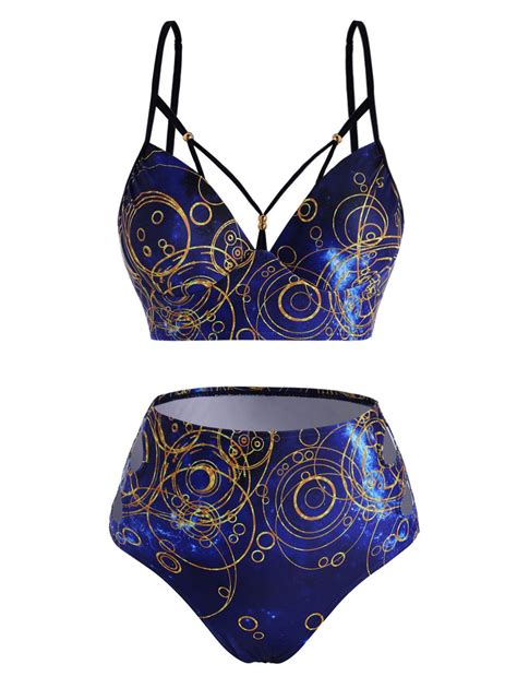 Off Starry Sky Strappy Cutout Underwire Bikini Swimwear In Deep Blue Dresslily