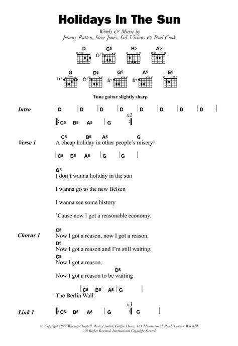 Holidays In The Sun By The Sex Pistols Guitar Chords Lyrics Guitar Instructor