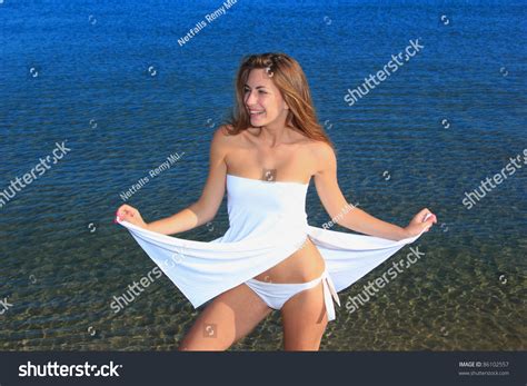 Sexy Bikini Model White Top Posing Stock Photo 86102557 Shutterstock