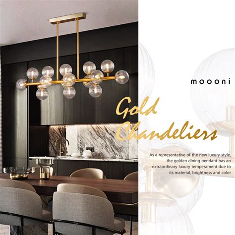 Moooni Lights Modern Rectangle Chandelier Gold Pendant Ceiling Light