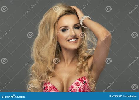 Blonde Woman Posing Stock Image Image Of Blue Beautiful