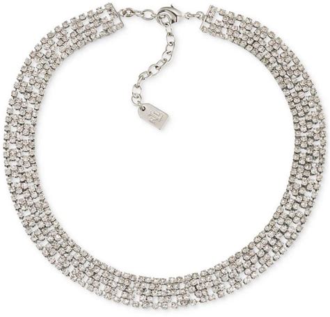 Lauren Ralph Lauren Silver Tone Crystal Pavé Choker Necklace Wedding Jewelery Choker Necklace