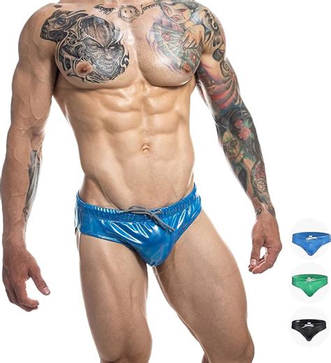 F Plus R Herren Bikini Kunstleder Farbenfroh Mit Verstellbarem Kordelzug Abnehmbares Polster
