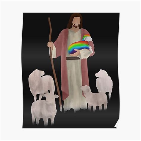 Jesus Rainbow Lamb LGBT Gay Pride Shepherd Christian Art Poster For