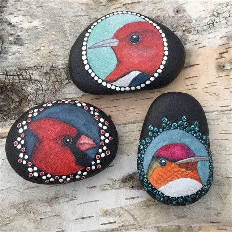 Cardinal Bird Painting Rock Art Painted Rock Bird Painted Stone Bird