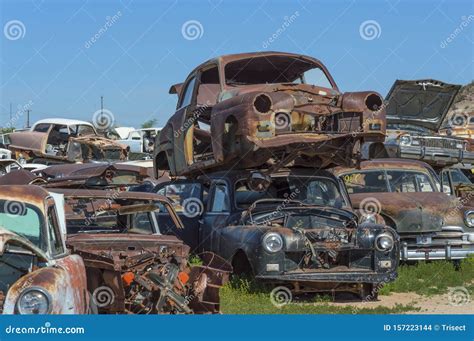 Auto Salvage Yard Junkyard with Vintage Cars Stock Photo - Image of