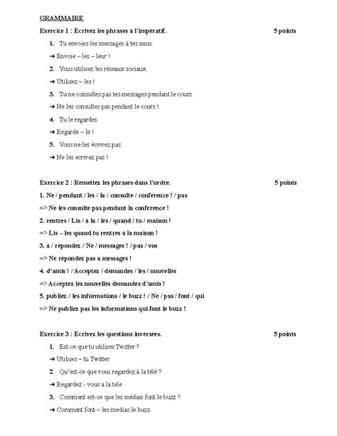 Unite 1 Test Answers For French 2 3