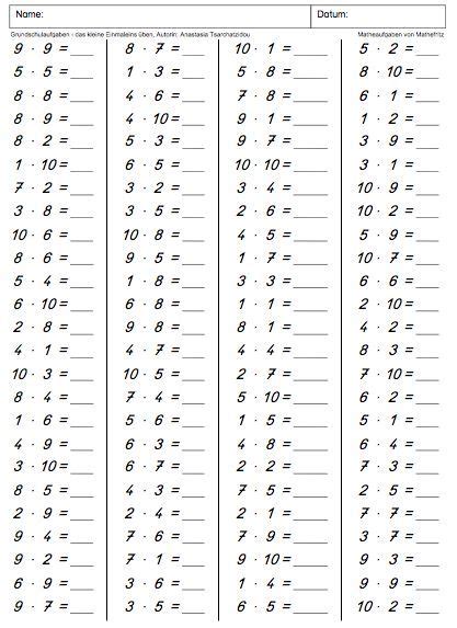 Einmaleins Aufgaben Runden Und Z Hlen Bis