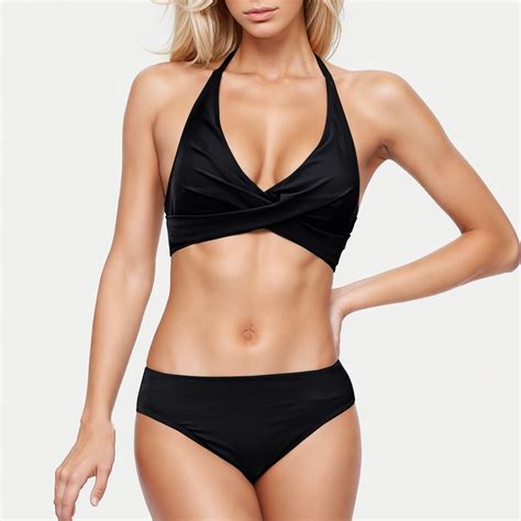 Hicidod Womens Bikini Set Halter Padded Top Push Up Two Piece Bathing Suit Fashion Solid High