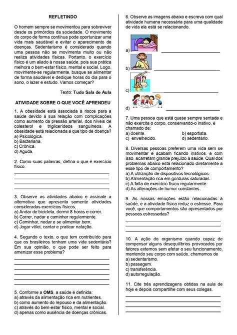 Atividades Prevenção De Doenças 4 Ano - Exercícios Físicos e Prevenção de Doenças | Brincadeiras para educação ...