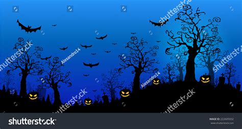 Halloween Design Background Spooky Graveyard Naked Stock Vector Royalty Free 222605932