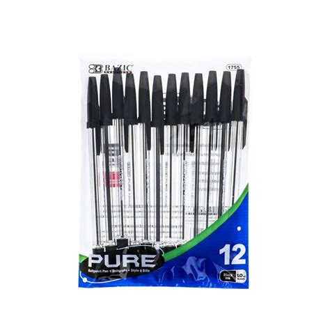 Bazic Pure Black Stick Pen Pack Of 12 The Club Price