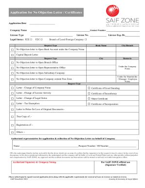 Fillable Online Application For No Objection Letter Certificates Fax