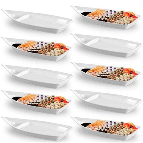 Kit 10 Barcas Grande 58 Cm Para Comida Japonesa Em Melamina Branca