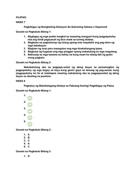 Week 7 Notes FILIPINO WEEK 7 Pagbibigay Ng Mungkahing Solusyon Sa