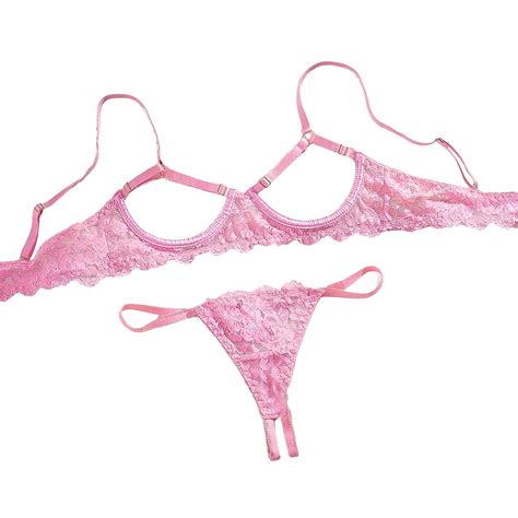 Yuhangmm Sexy Underwire Floral Lace Sheer Lingerie Set Outfits For Women See Through Bra And