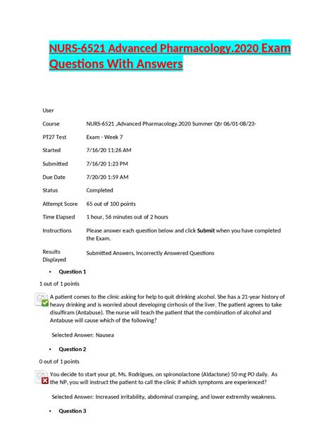 NURS 6521 Advanced Pharmacology Exam Questions And Answers Exams