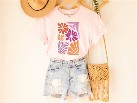 Subtle Lesbian Pride Tshirt For WLW Lesbian Gift Idea Lesbian Pride Flower Block Print