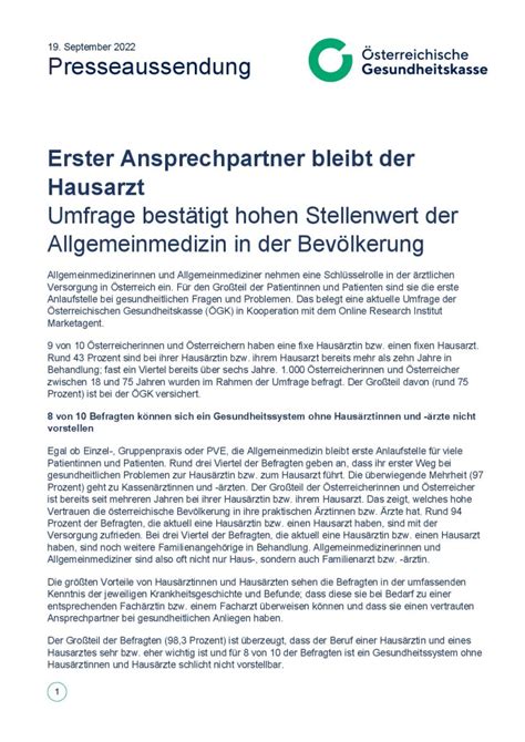 Erster Ansprechpartner bleibt der Hausarzt Umfrage bestätigt hohen