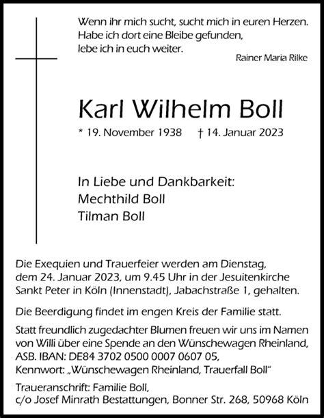 Traueranzeigen Von Karl Wilhelm Boll Wirtrauern