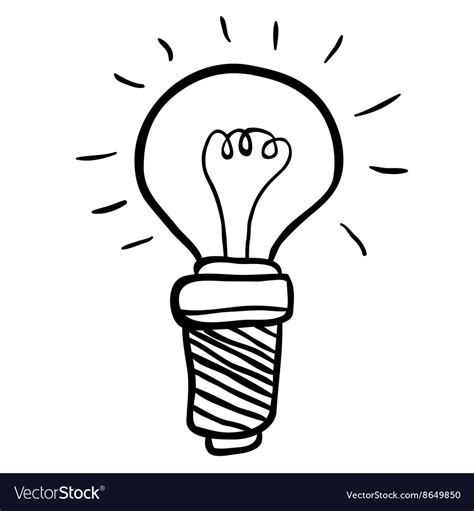 Black and white freehand drawn cartoon lightbulb Vector Image