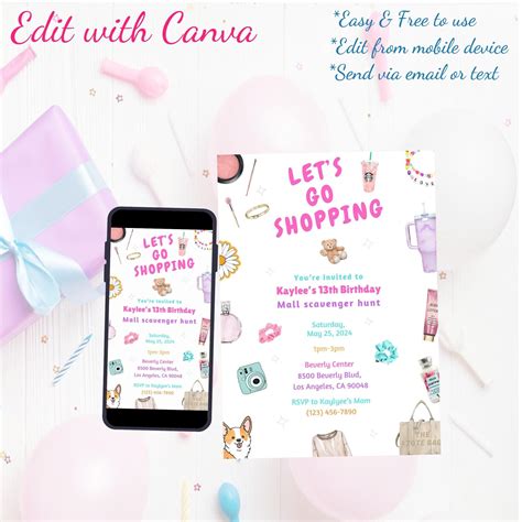 Mall Scavenger Hunt Invitation Editable Invite Scavenger Hunt, Teens