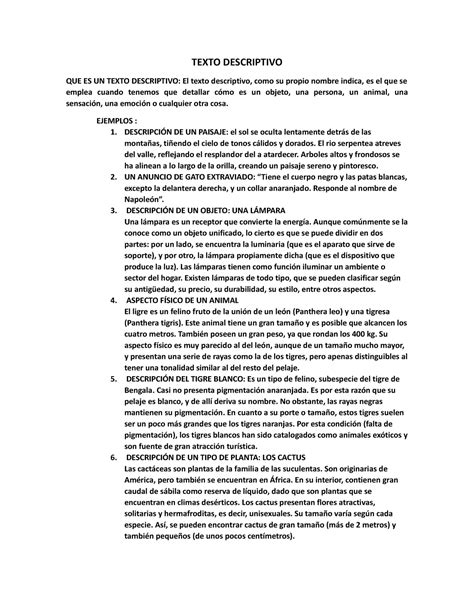 Tecto De Descripción Texto Descriptivo Que Es Un Texto Descriptivo El Texto Descriptivo Como