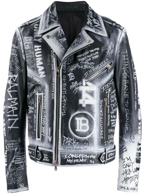 Balmain Graffiti Print Leather Jacket Farfetch Leather Jacket