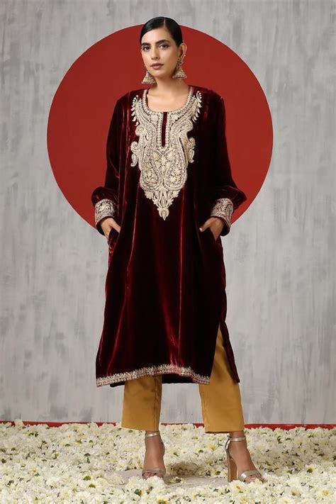 Wazir C Paisley Pheran And Pant Set Women Kurta Sets Straight Kurta