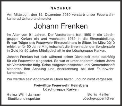 Traueranzeigen Von Johann Frenken Aachen Gedenkt