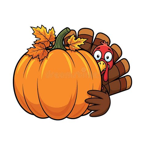 Funny Turkey Hiding Behind A Pumpkin Clipart Stock Vector