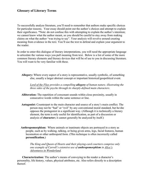 Glossary Of Literary Terms