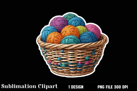 Knitting Basket Sticker Clipart Design Graphic By Vertex · Creative Fabrica