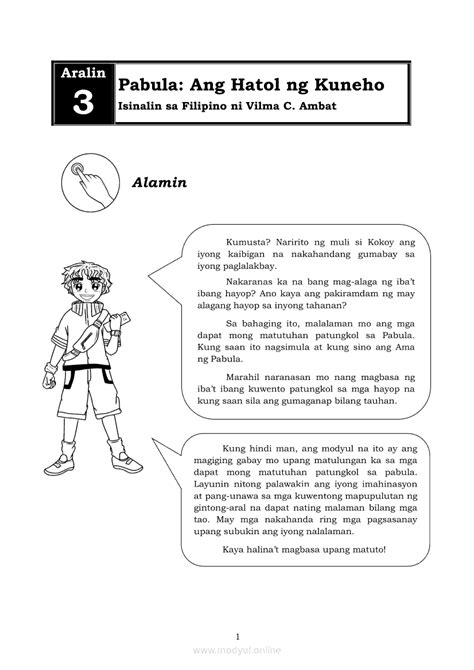 Filipino 7 Modyul 3 Pabula Ang Hatol Ng Kuneho Grade 7 Modules