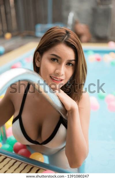 Sexy Beautiful Women Wearing White Bikini Stock Photo 1391080247