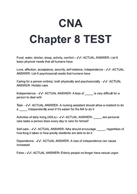 CNA Chapter 8 TEST [NEW 2025/2026 UPDATE] ALL COMPREHENSIVE QUESTIONS