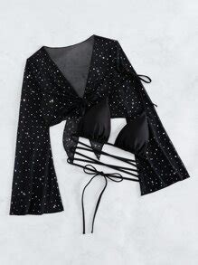 SHEIN Swim BAE Halter Triangle Bikini Top Kimono SHEIN USA