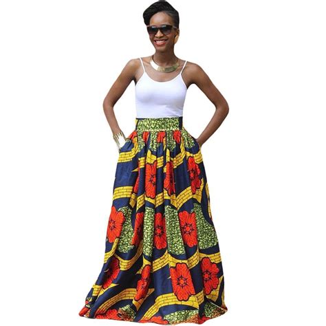 2017 Fashion Women African Print Long Skirt Ankara Dashiki High Waist A Line Maxi Long Umbrella