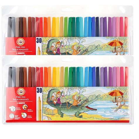 Фломастеры 1+1 KOH-I-NOOR ZOO 30 цветов смываемые в ПВХ упаковке 2 ...