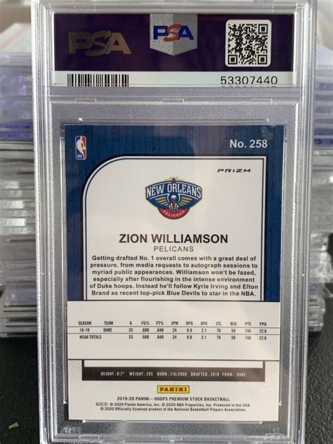 Nba Hoops Premium Stock Zion Williamson Pulsar Prizm Rc Psa