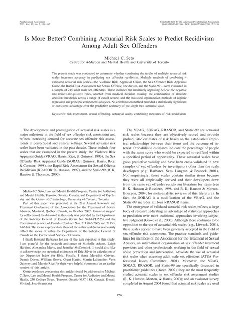 PDF Is More Better Combining Actuarial Risk Scales To Predict Recidivism Among Adult Sex