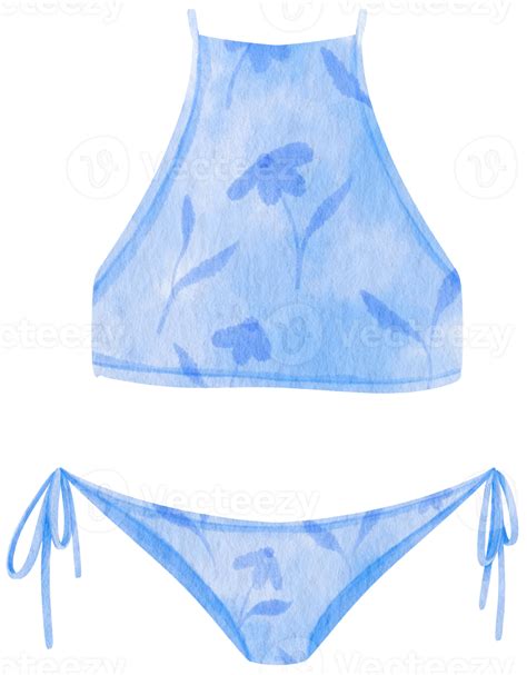 traje de baño bikini azul de dos piezas estilo acuarela para el elemento decorativo de verano