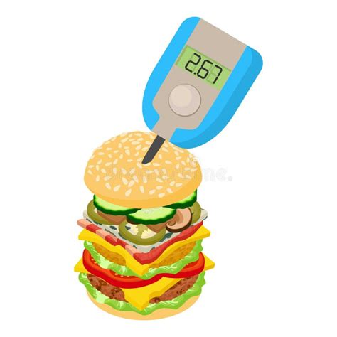 Diabete Prevention Icon Isometric Vector. Blood Glucose Meter and Hamburger Icon Stock ...